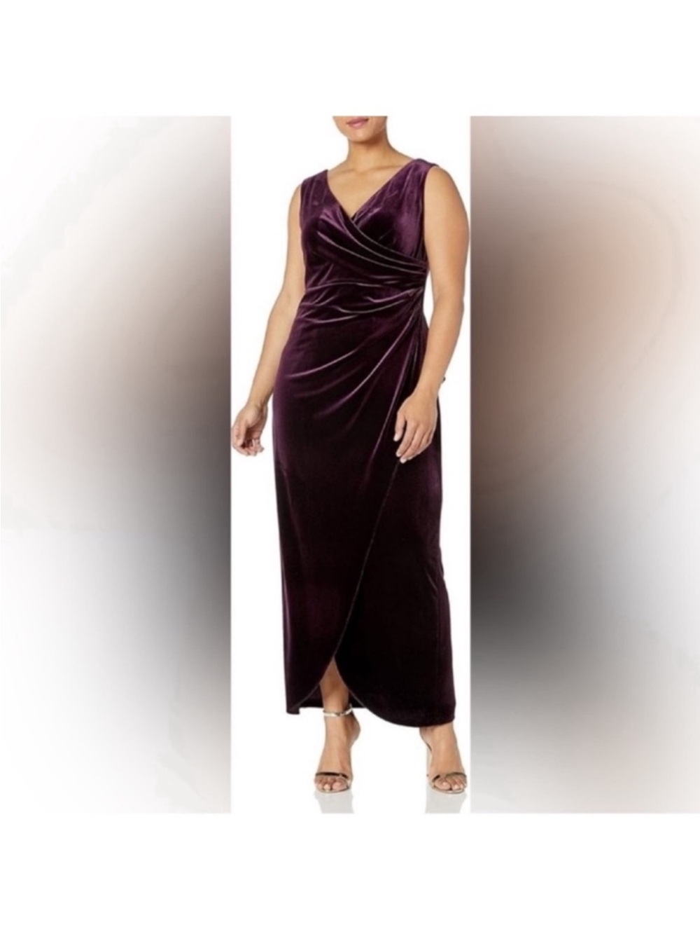 Alex Evenings Velvet Maxi/long dress Sz 8/M Sleeveless Faux Wrap V Neck Purple